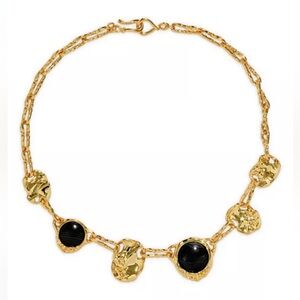 ALEXIS BITTAR • Brut Stone & Hammered Disc Collar Necklace in 14K Gold Plated